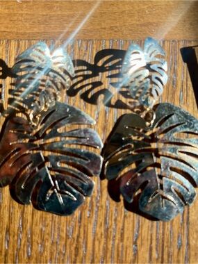 Gold Monstera Leaf Statement Earrings